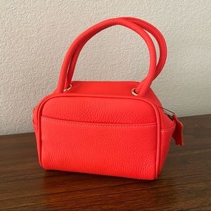 🐥Bright Coral Orange Leather Boxy Box Camera Chunky Double Strap Satchel Bag T3